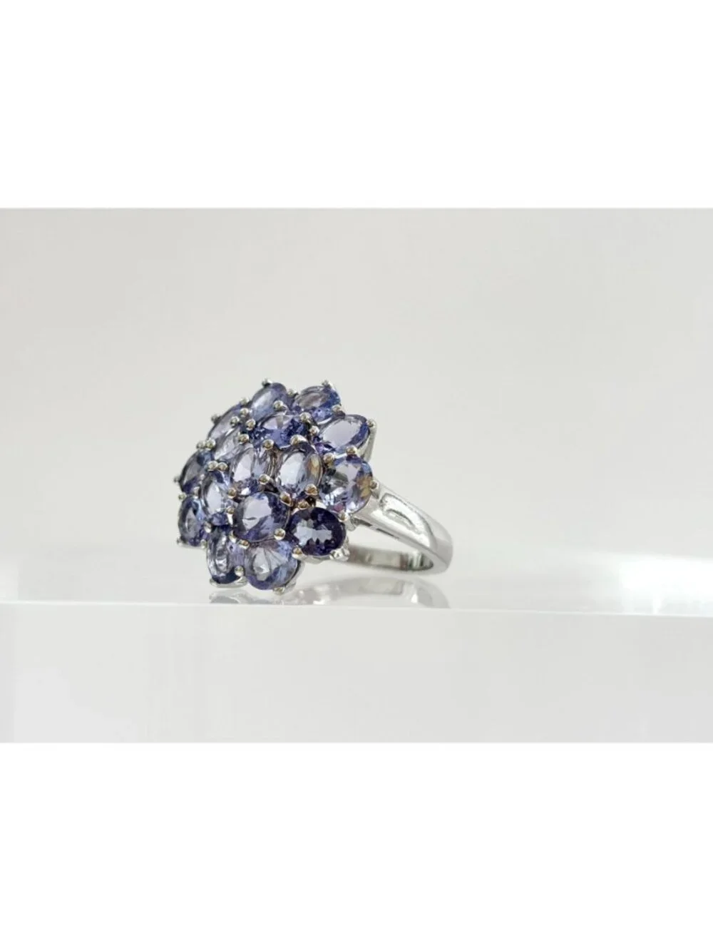 Tanzanite Gemstone Cluster Blooming Floral Sterling Silver 925 Vintage Ring sz 8